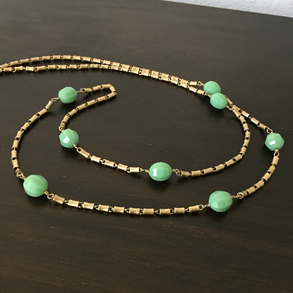 J. Crew Sea Foam Green Gold Chain Necklace